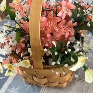 Floral Basket with Pink, Yellow, and White Flowers